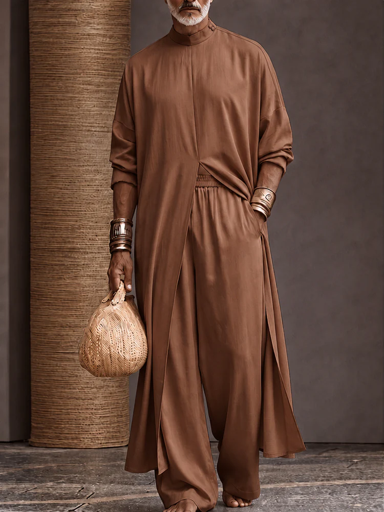 Minimalist Loose Longline Tunic Top Pants Set - Image 2