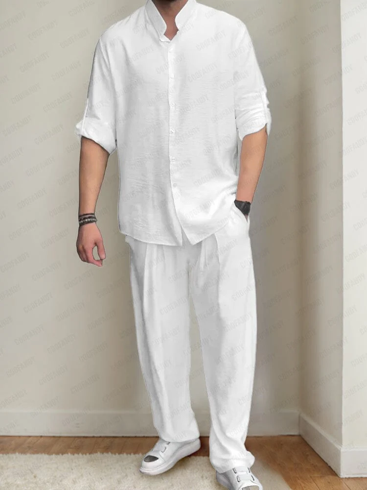Minimalist Standing Collar Shirt Set