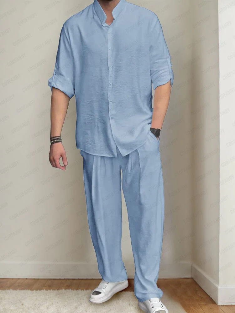Minimalist Standing Collar Shirt Set - Image 2