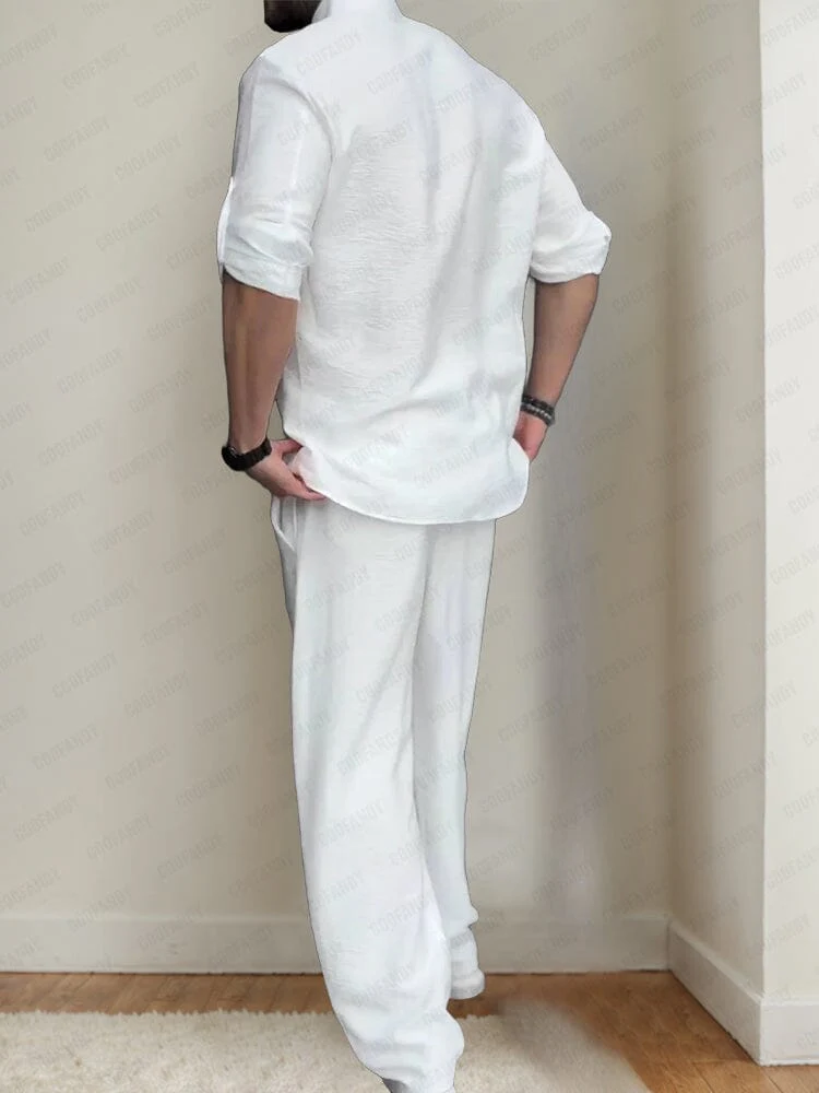 Minimalist Standing Collar Shirt Set - Image 4