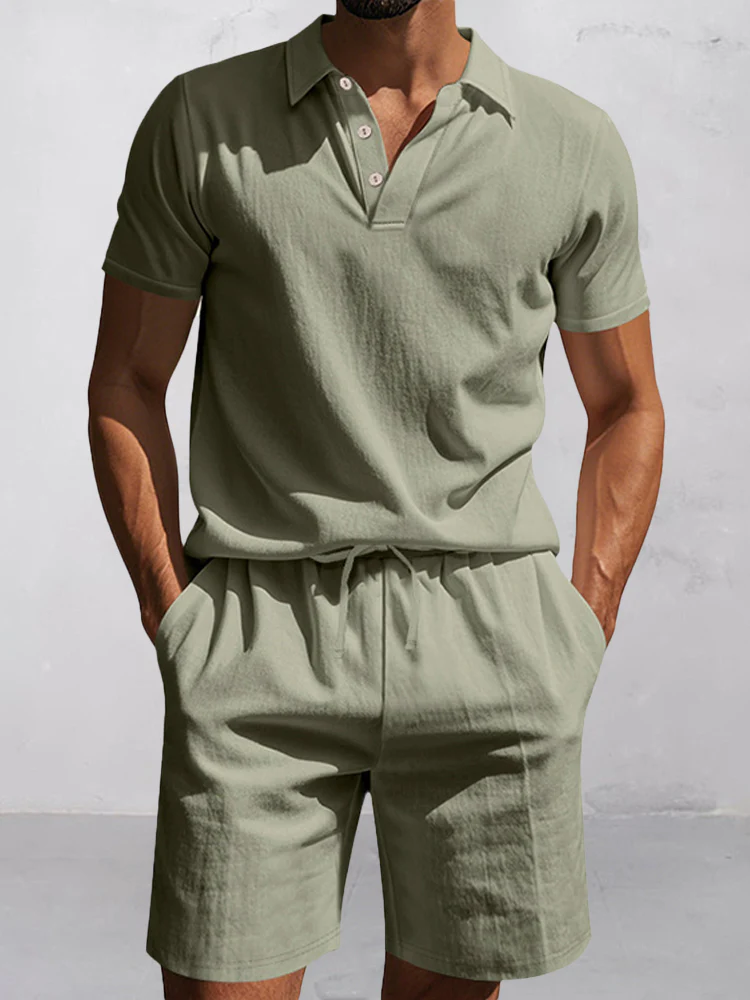 Modern Basic Cotton Shirt Shorts Set - Image 4