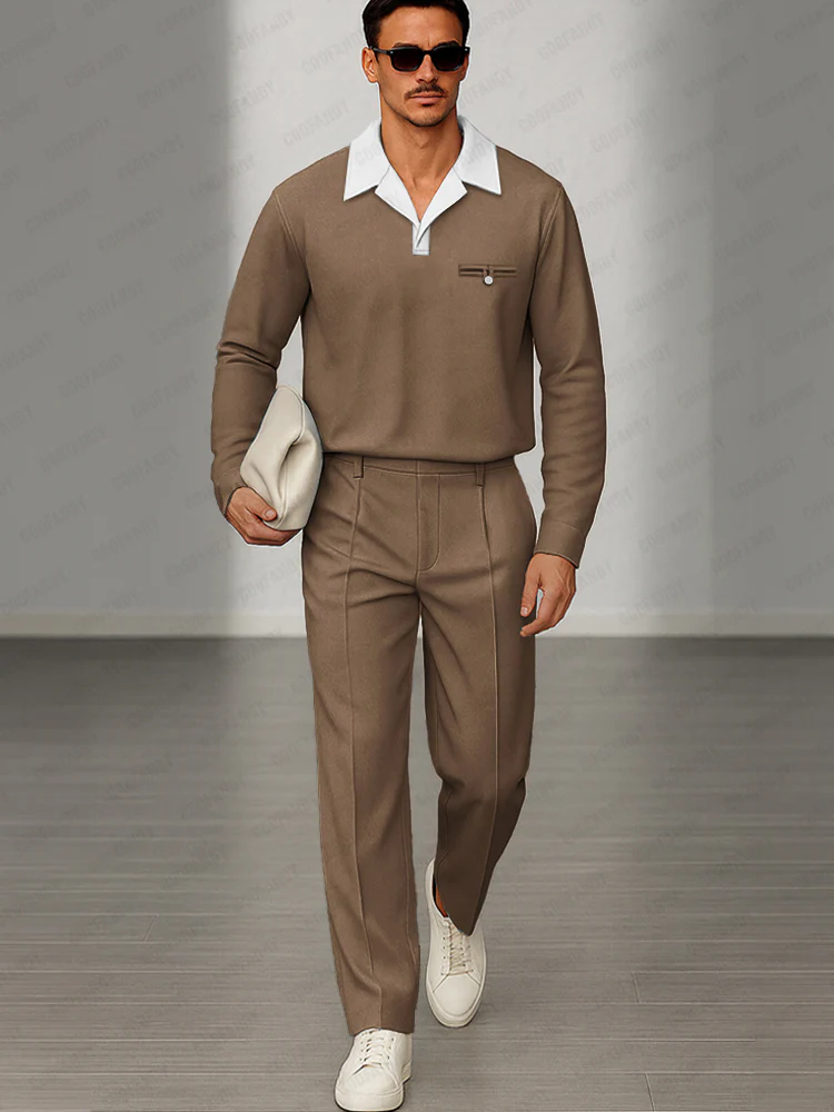 Modern Contrast Collar Matching Set