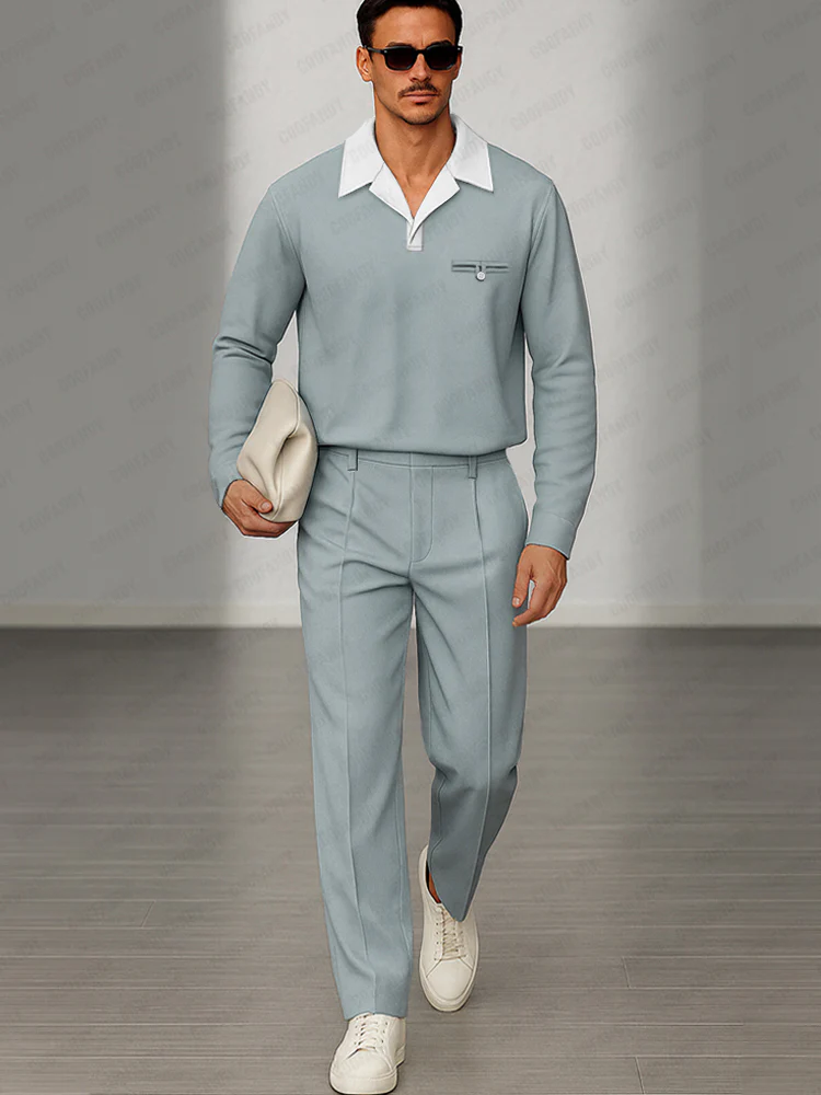 Modern Contrast Collar Matching Set - Image 2