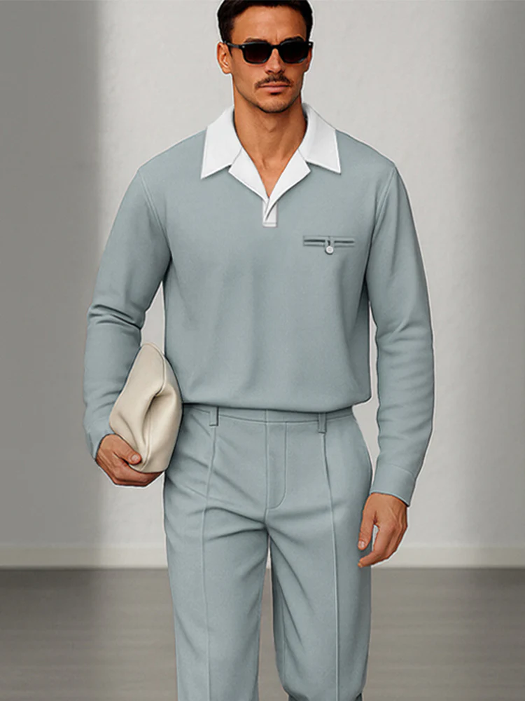 Modern Contrast Collar Matching Set - Image 3