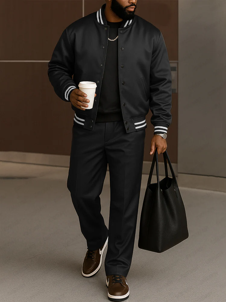 Modern Contrast Stripe Jacket Pants Set - Image 2
