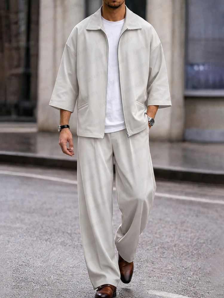 Modern Minimal 3/4 Sleeve Shirt Pants Set - Image 2