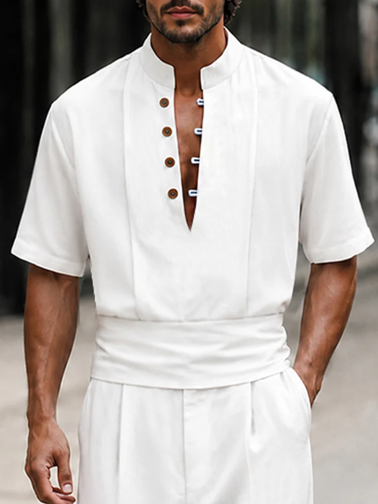 Modern Minimalist Half Placket Shirt Pants Set - Image 3