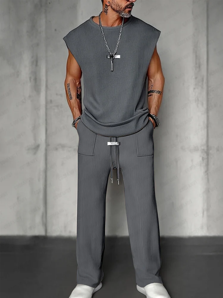 Modern Pit-stripe Knit 2-Piece Set