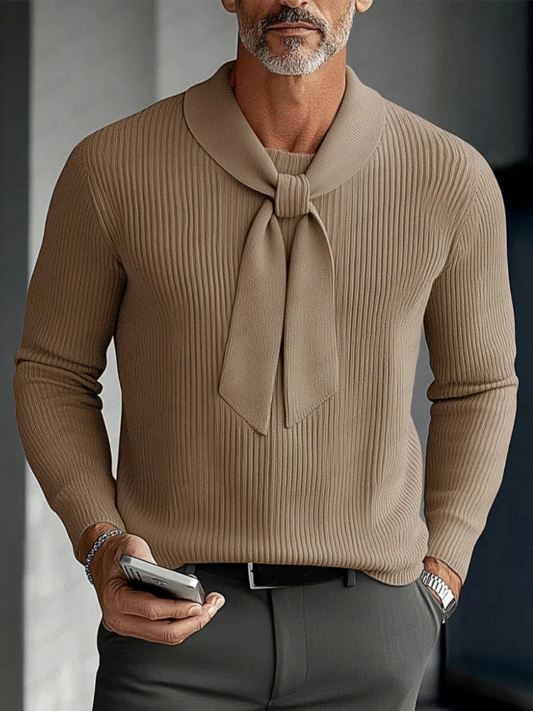 Modern Tie Neck Layering Knit Sweater - Image 2