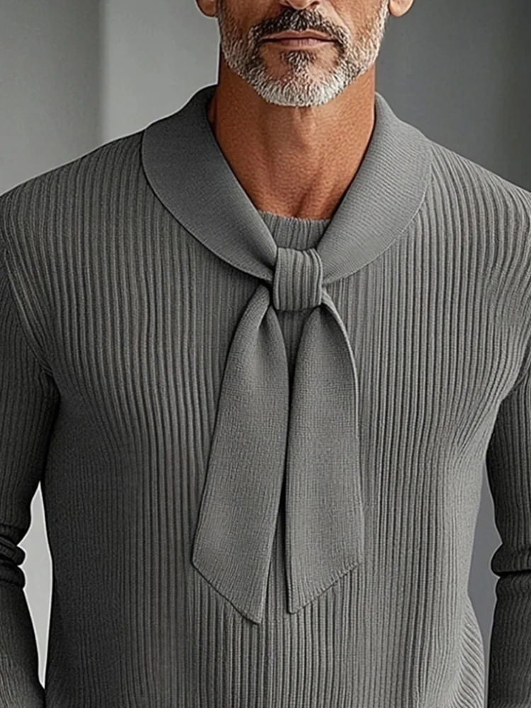 Modern Tie Neck Layering Knit Sweater - Image 3