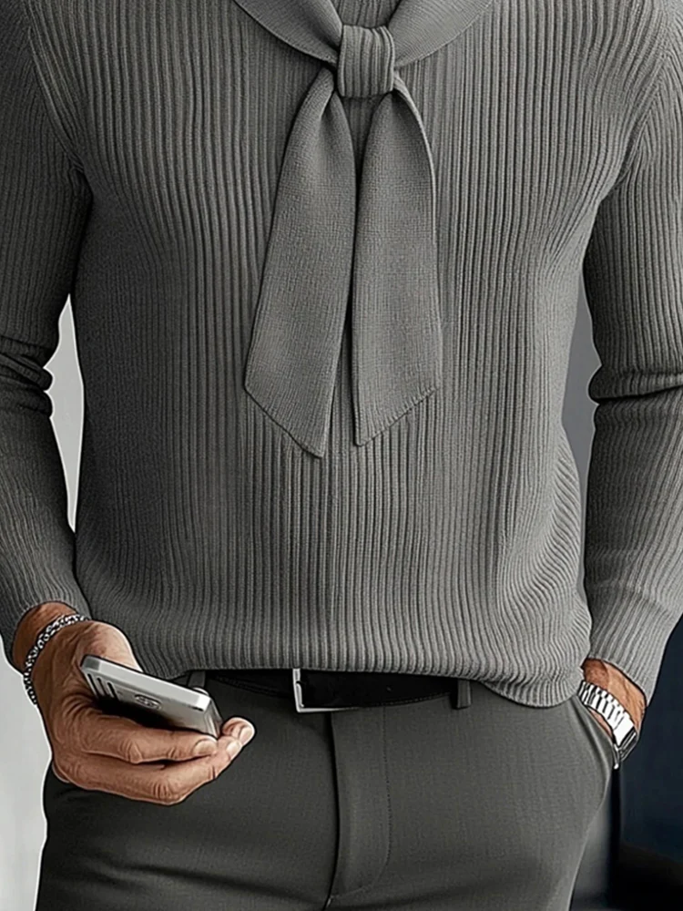 Modern Tie Neck Layering Knit Sweater - Image 4