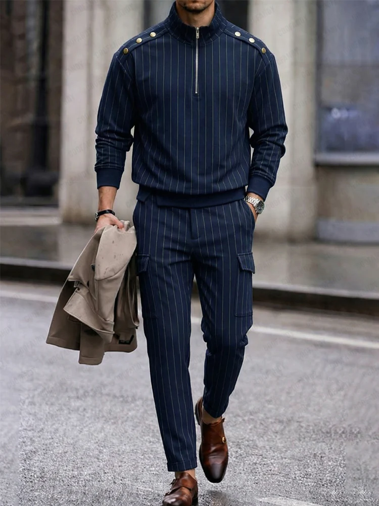 Mordern Casual Vertical Striped Matching Set