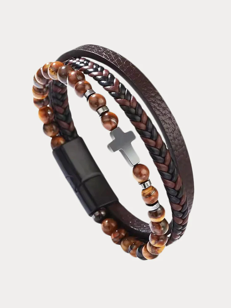 Multi-Layer Design Leather Cross Bracelet - Image 2