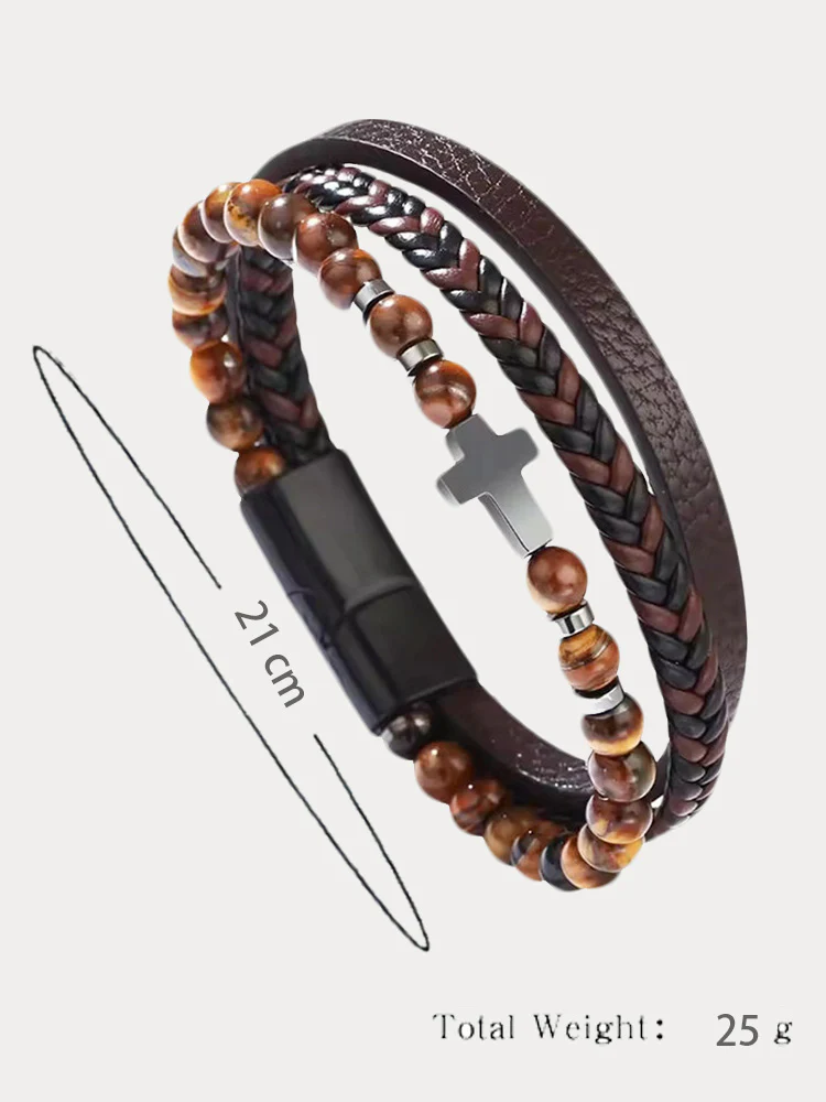 Multi-Layer Design Leather Cross Bracelet - Image 3