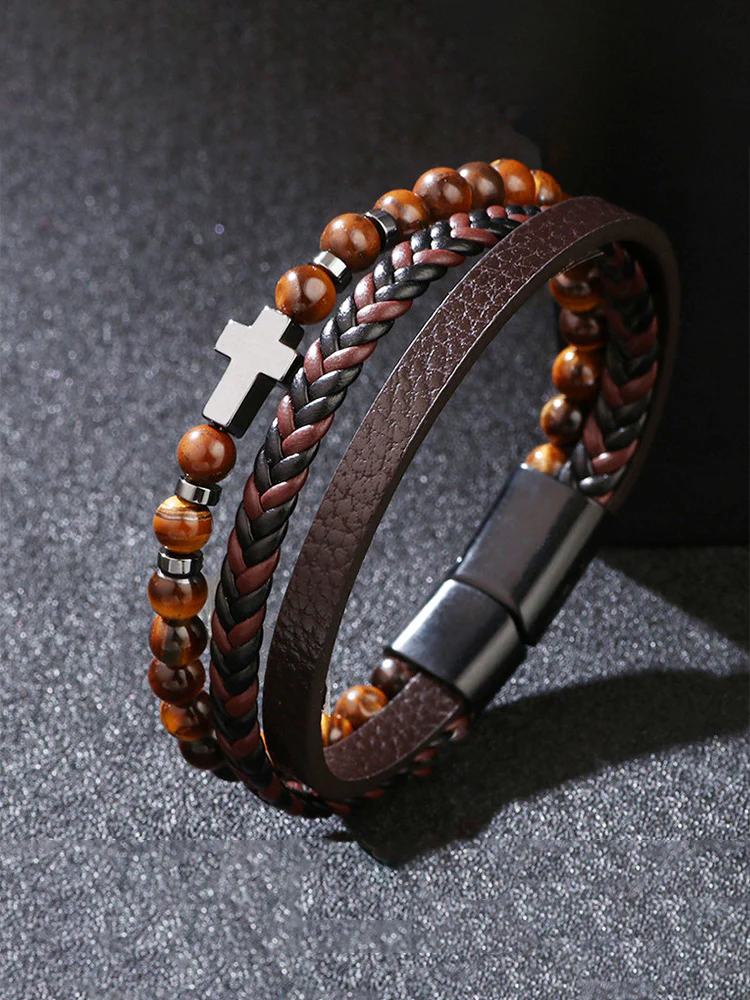 Multi-Layer Design Leather Cross Bracelet - Image 6