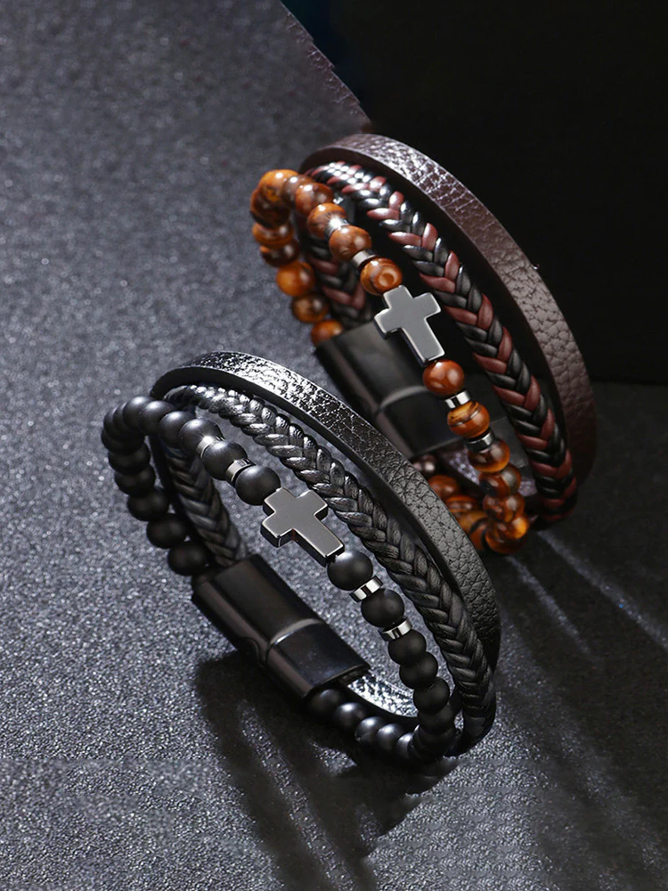 Multi-Layer Design Leather Cross Bracelet - Image 7