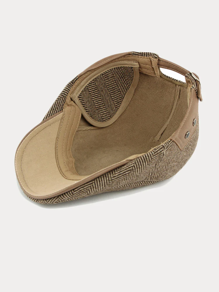 Outdoor Herringbone Ear Protection Warm Flat Cap - Image 11
