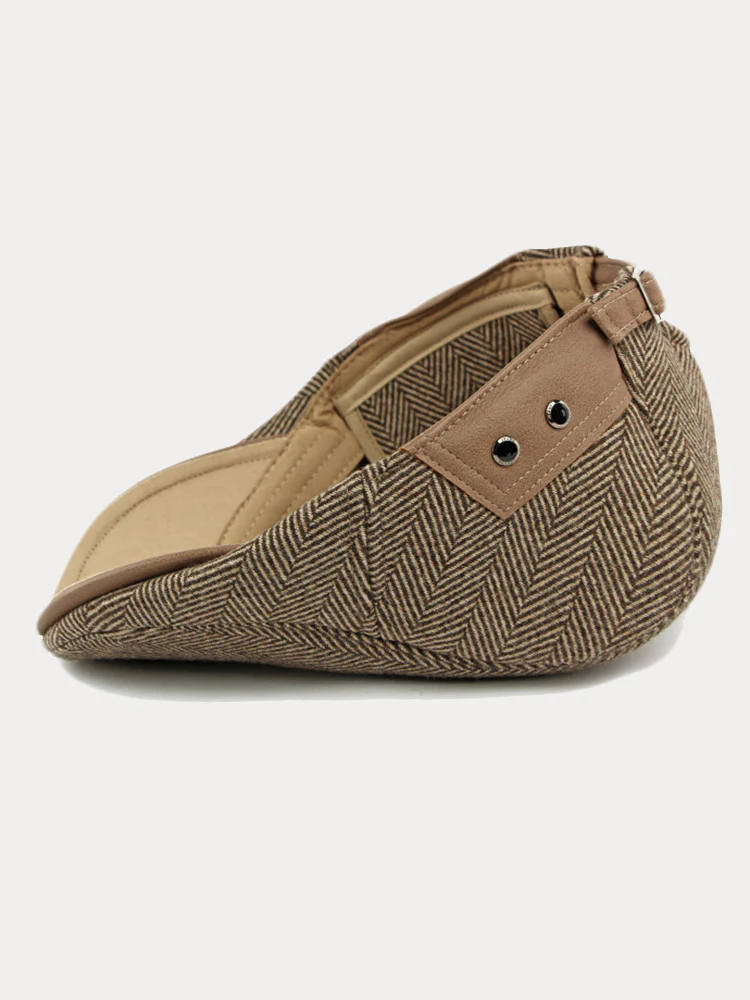Outdoor Herringbone Ear Protection Warm Flat Cap - Image 14