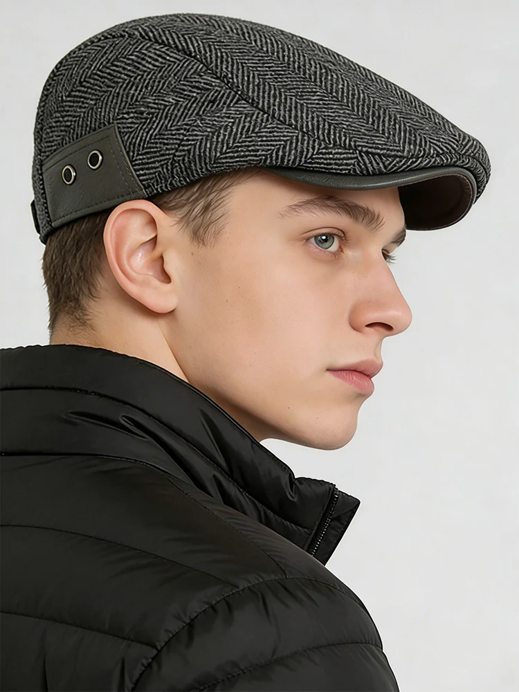 Outdoor Herringbone Ear Protection Warm Flat Cap - Image 15