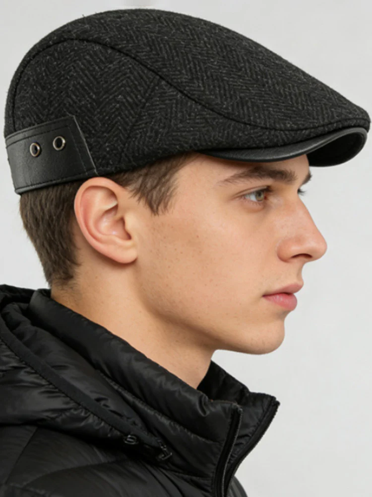 Outdoor Herringbone Ear Protection Warm Flat Cap - Image 17