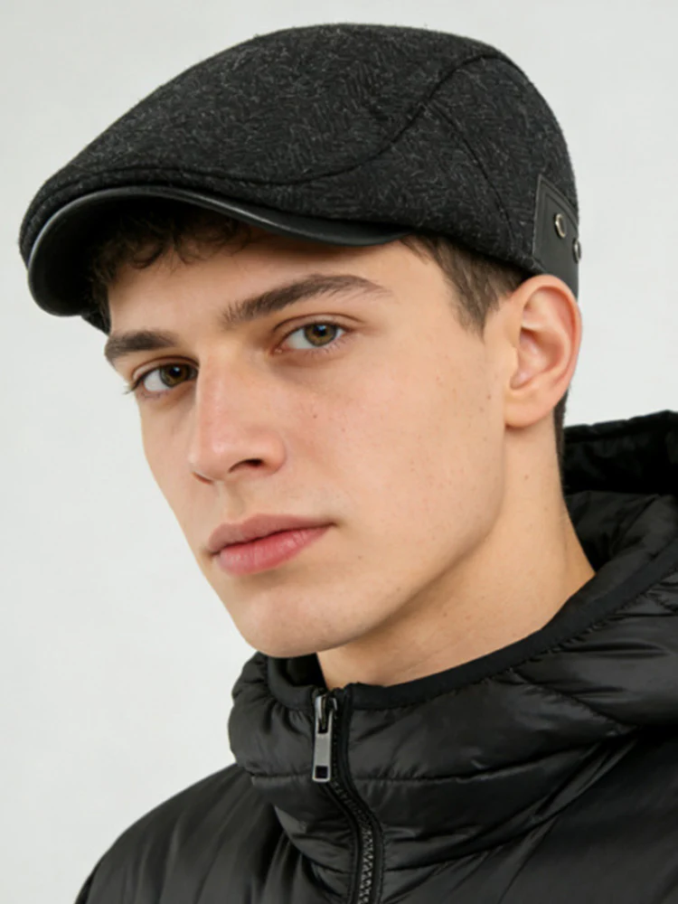 Outdoor Herringbone Ear Protection Warm Flat Cap - Image 18