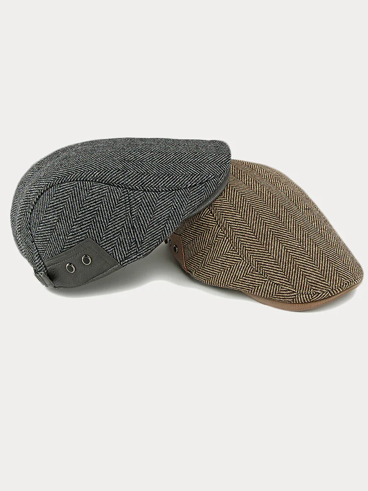 Outdoor Herringbone Ear Protection Warm Flat Cap - Image 6