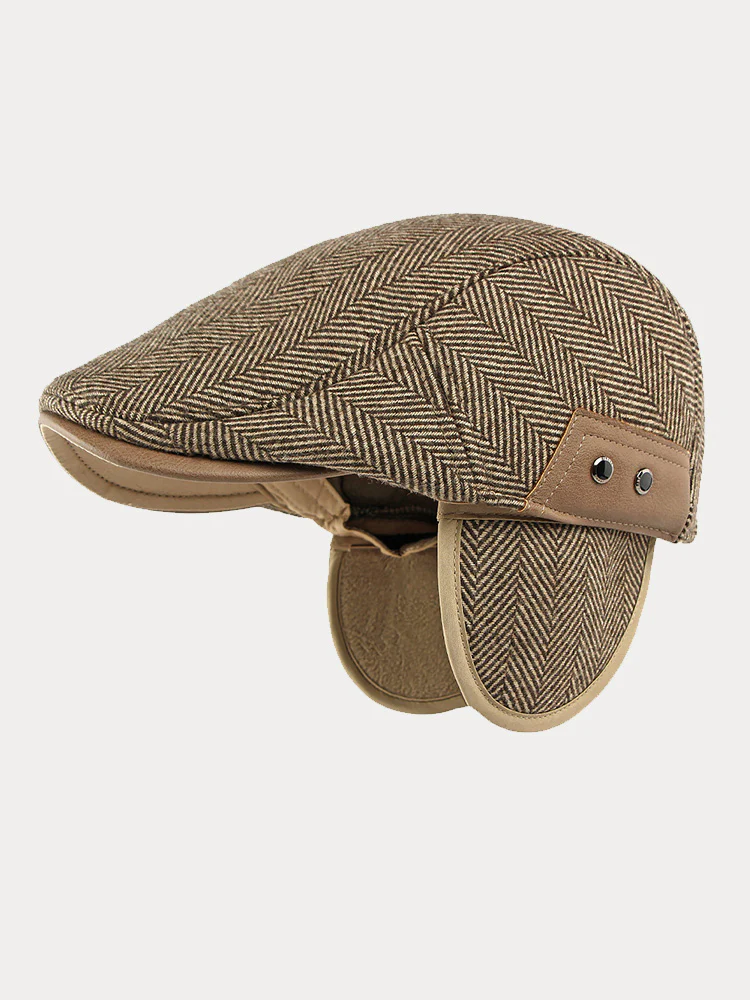Outdoor Herringbone Ear Protection Warm Flat Cap - Image 8