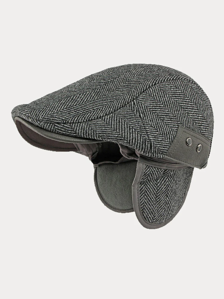 Outdoor Herringbone Ear Protection Warm Flat Cap - Image 9