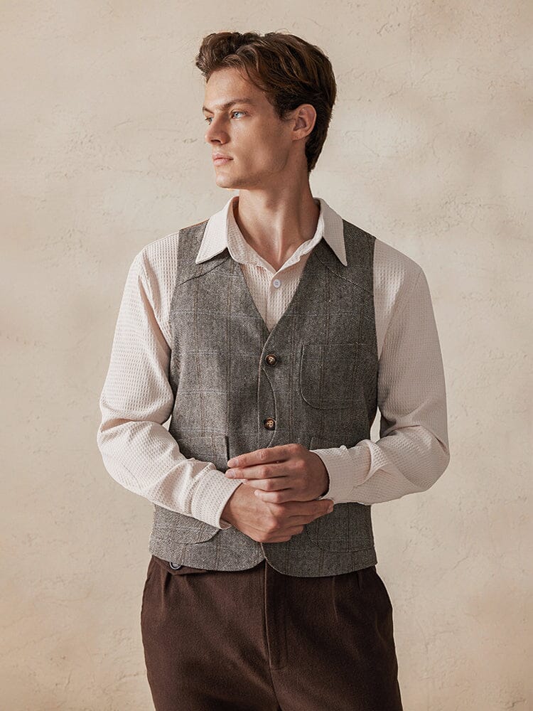 Plaid Splicing Tweed Vest - Image 3