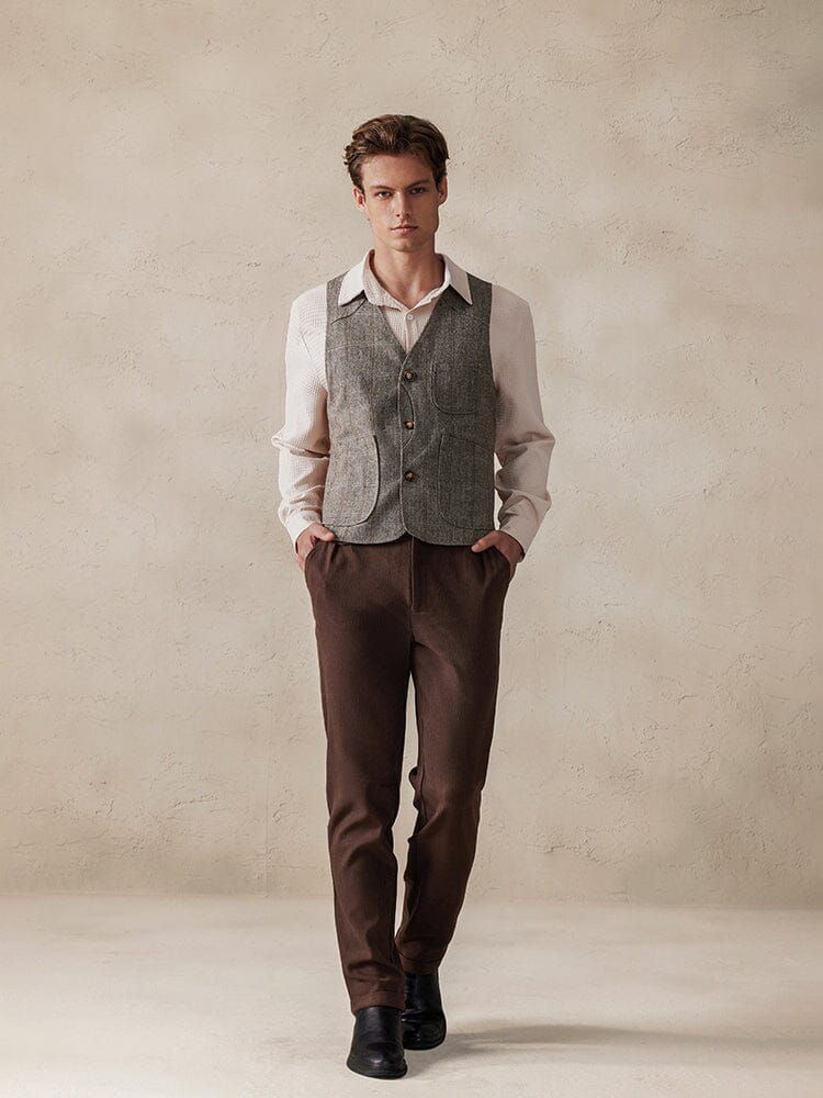 Plaid Splicing Tweed Vest - Image 4
