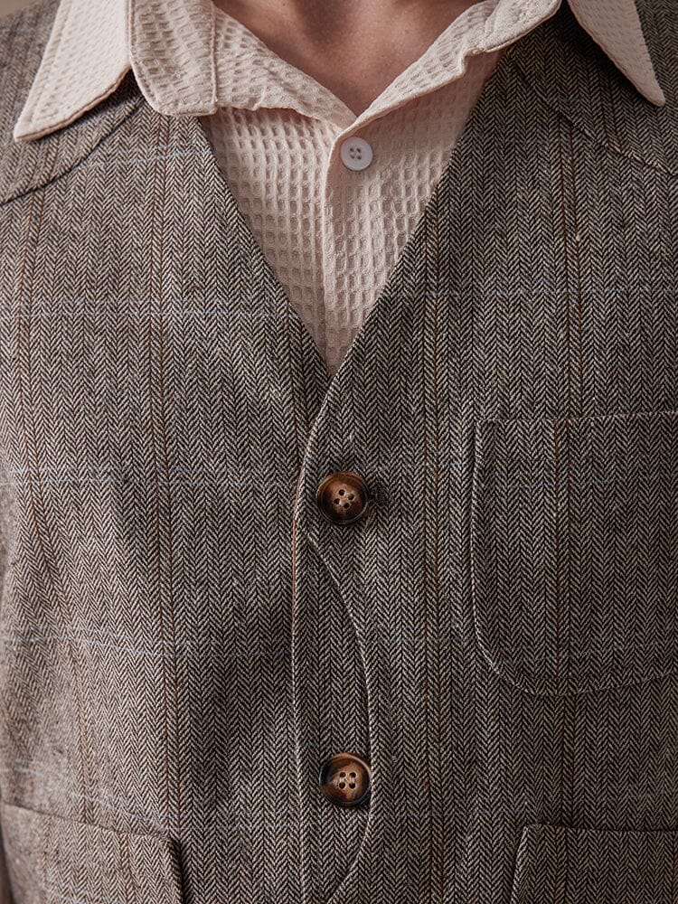 Plaid Splicing Tweed Vest - Image 6