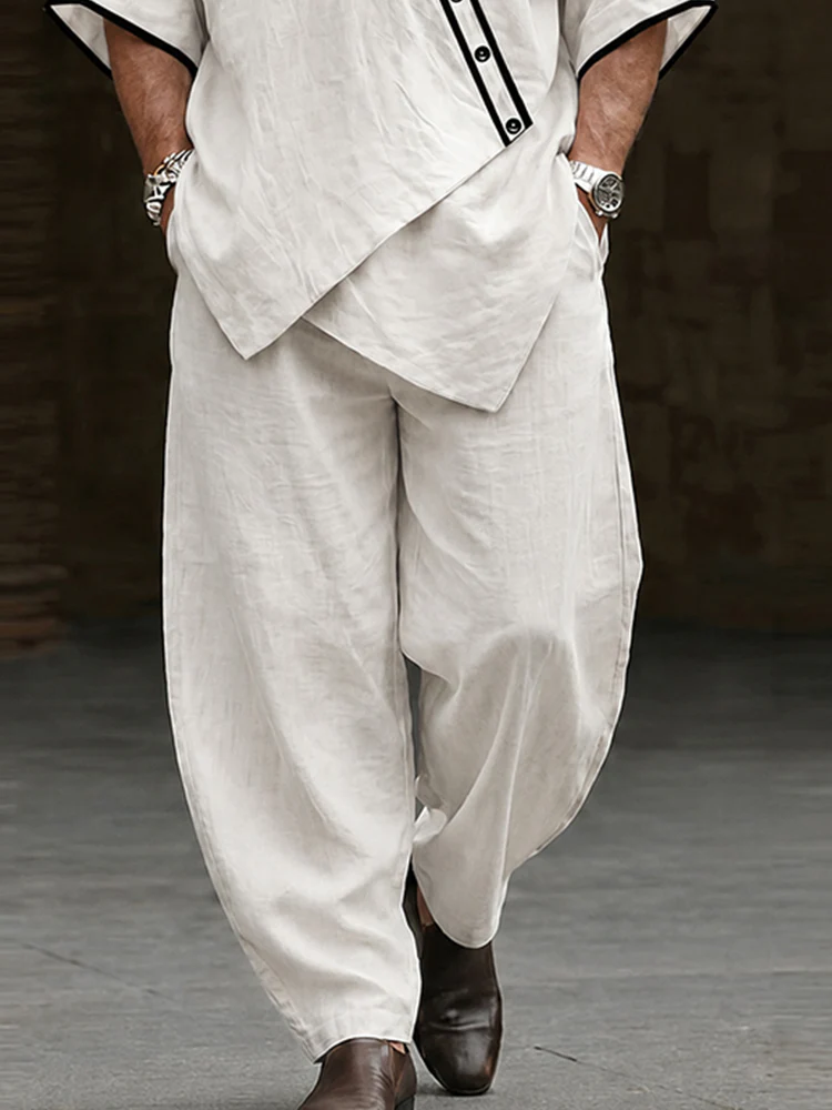 Premium Cotton Contrast Trim Pullover Top and Barrel Pants Set - Image 4