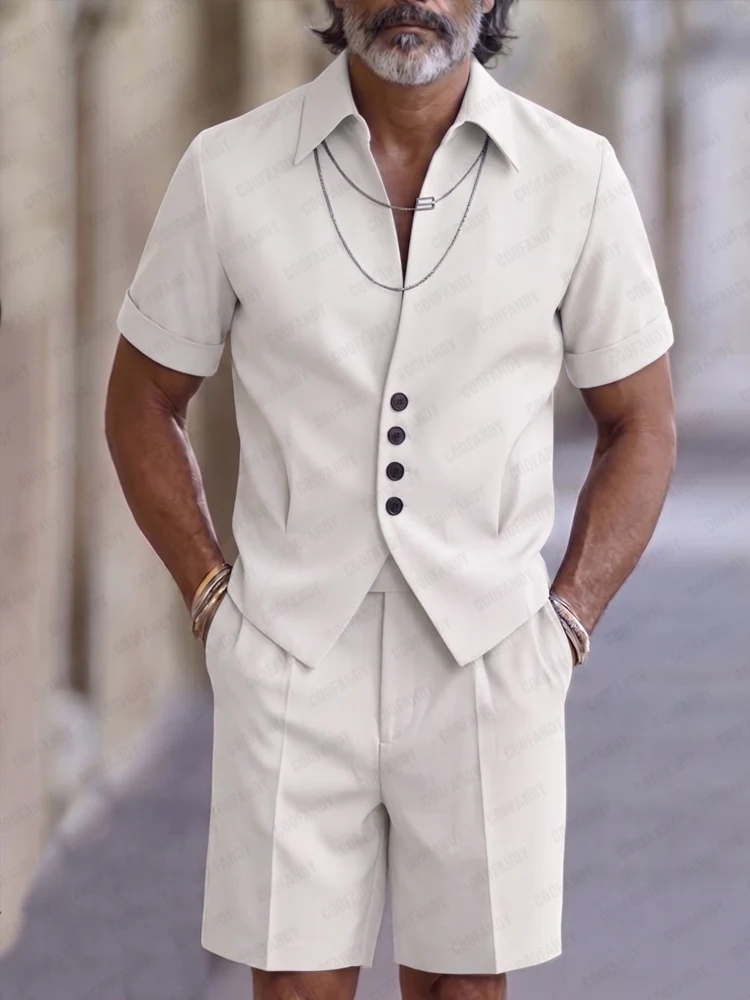 Refined Button Placket Short Sleeve Shirt Shorts Set - Image 2