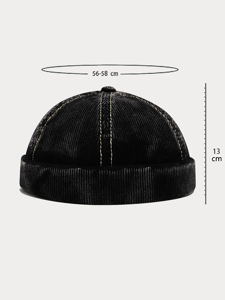 Retro Distressed Corduroy Brimless Hat - Image 5