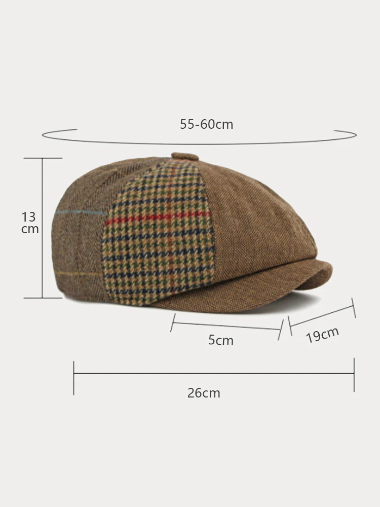 Retro Herringbone Patchwork Newsboy Cap - Image 9