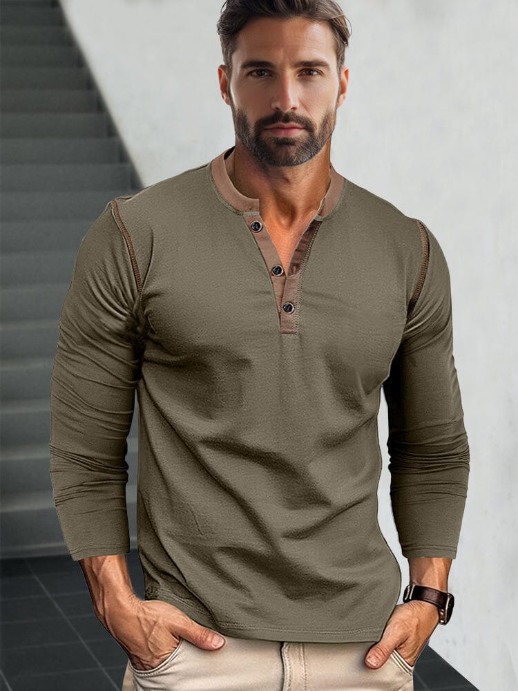 Retro Style Versatile Henley Shirt - Image 3