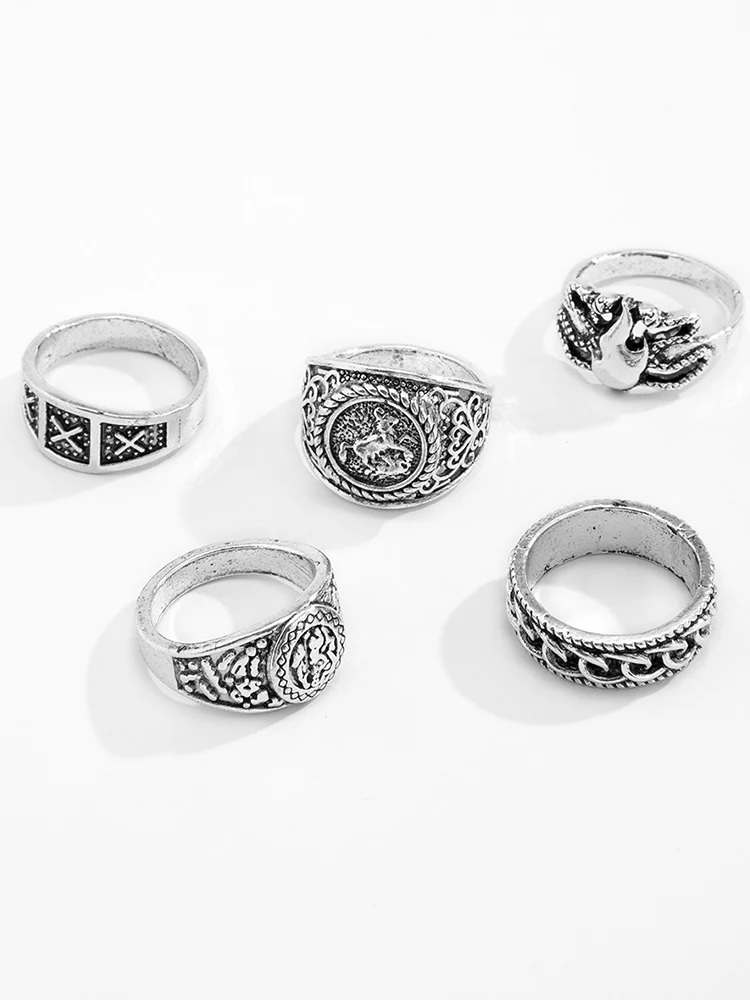 Retro Totem Design 5 Pcs Ring Set - Image 5