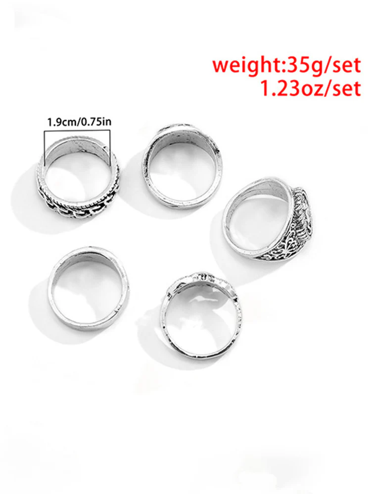 Retro Totem Design 5 Pcs Ring Set - Image 6