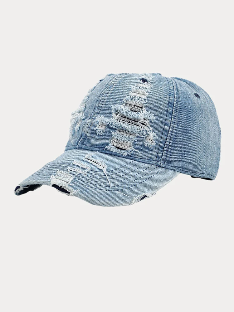 Ripped Distressed Denim Baseball Cap - Image 2