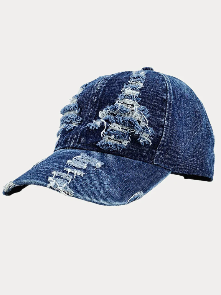 Ripped Distressed Denim Baseball Cap - Image 3