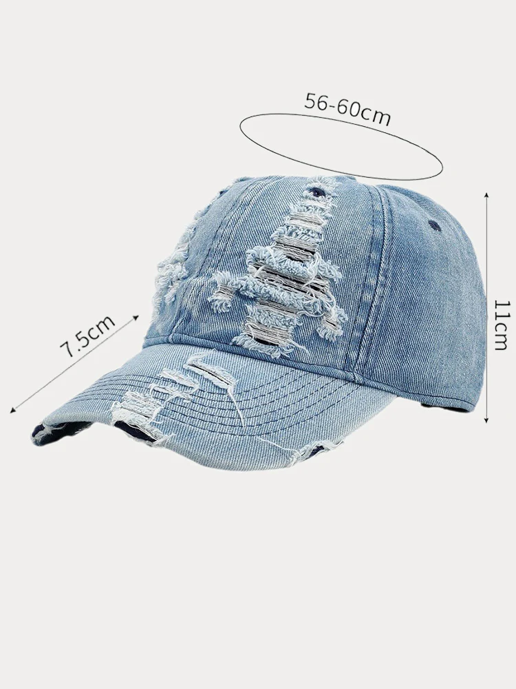 Ripped Distressed Denim Baseball Cap - Image 5