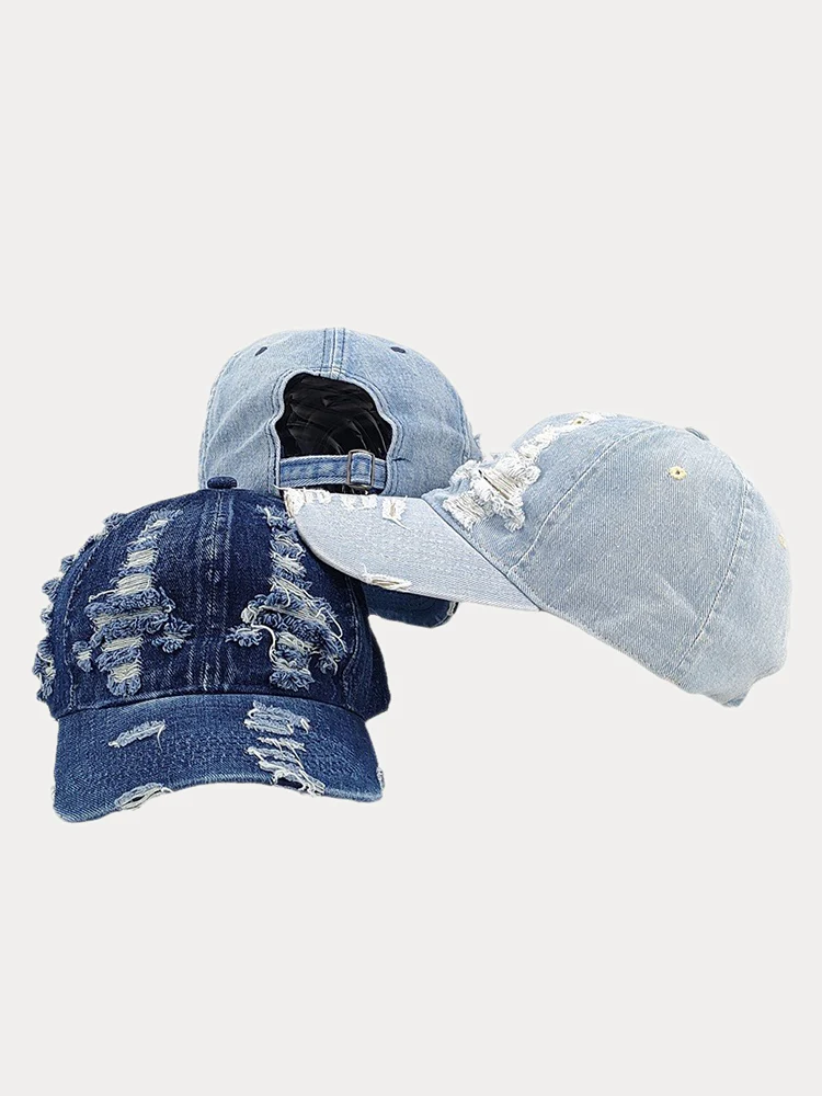 Ripped Distressed Denim Baseball Cap - Image 7