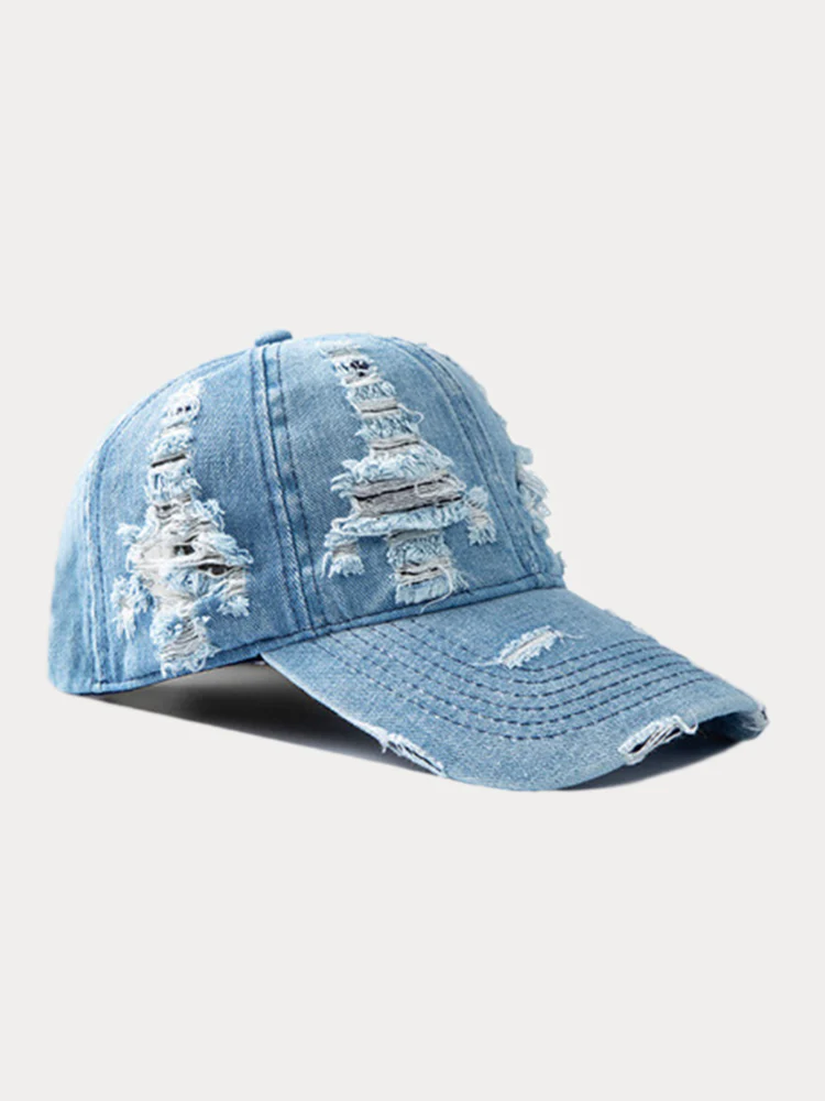 Ripped Distressed Denim Baseball Cap - Image 8