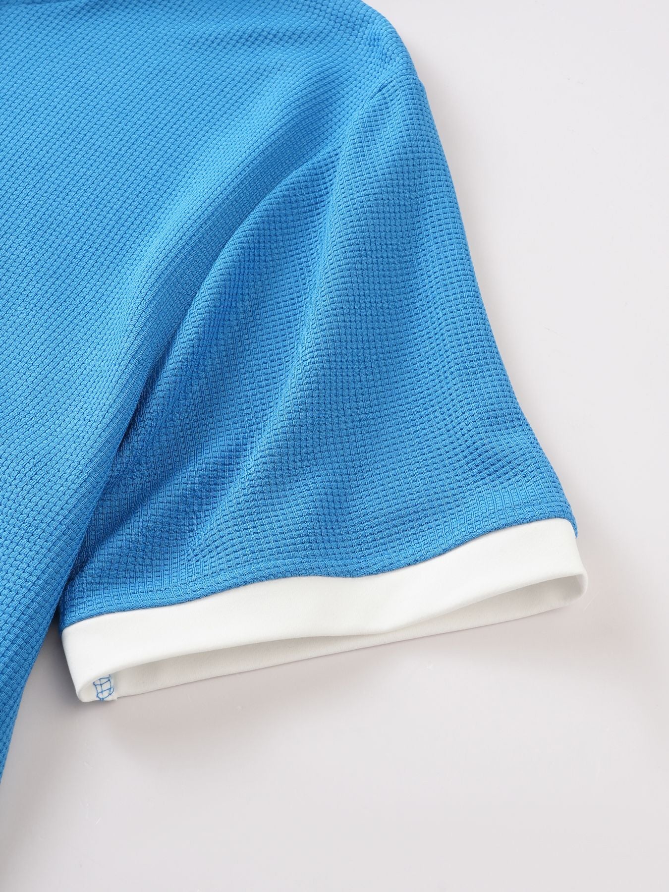 Short Sleeve Contrast Waffle Knit Casual Drawstring Tee - Image 10