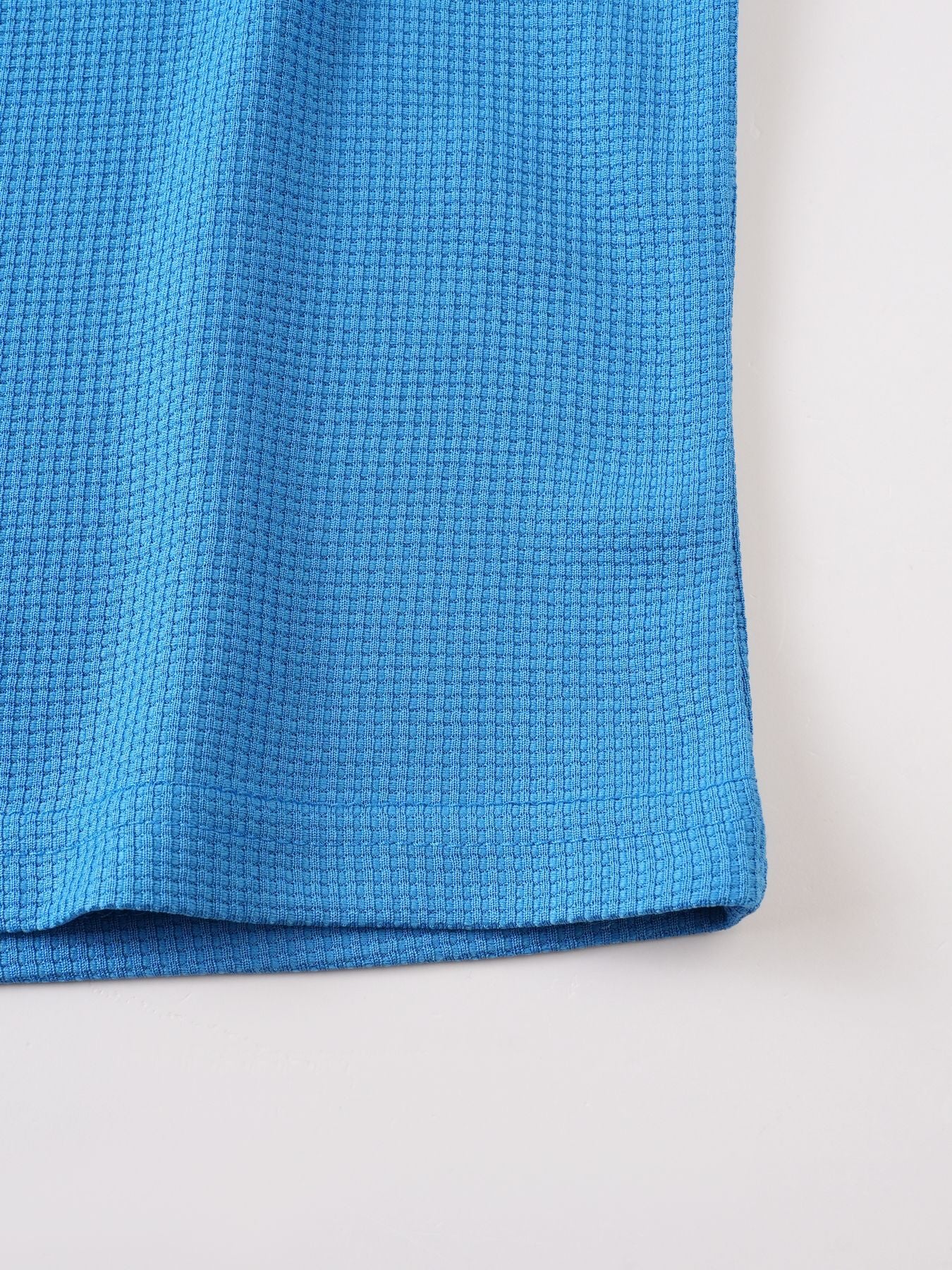 Short Sleeve Contrast Waffle Knit Casual Drawstring Tee - Image 11