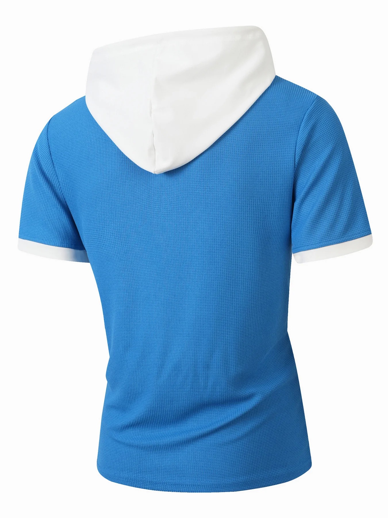 Short Sleeve Contrast Waffle Knit Casual Drawstring Tee - Image 7