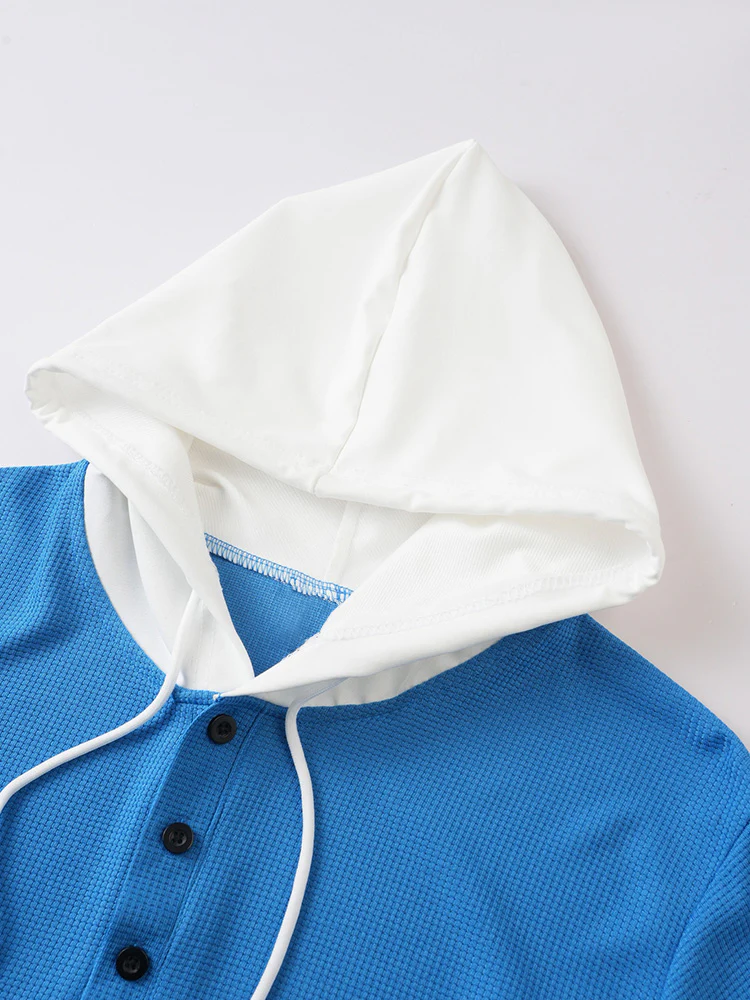 Short Sleeve Contrast Waffle Knit Casual Drawstring Tee - Image 8