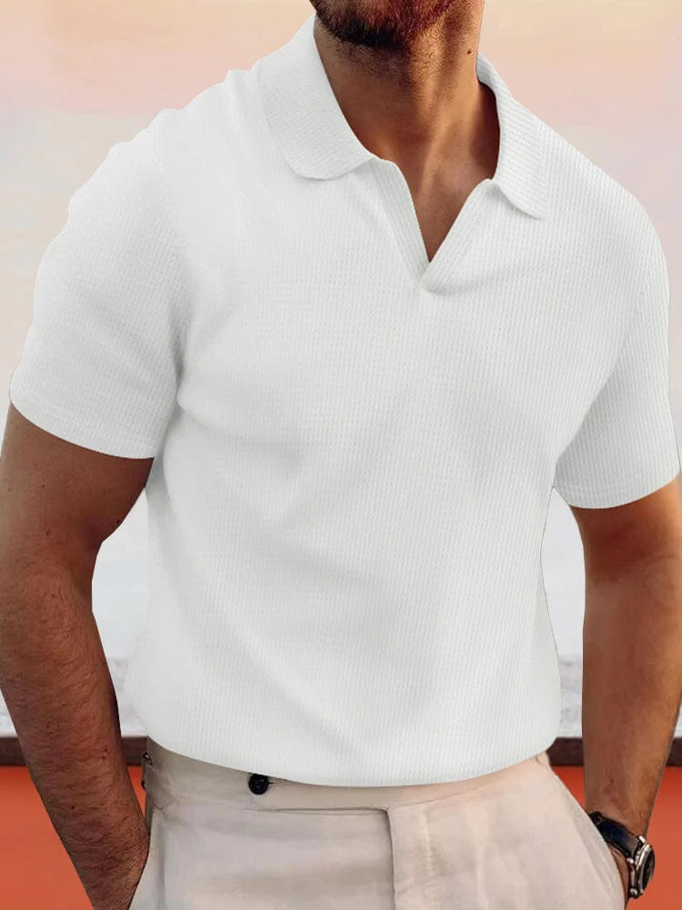 Simple Breathable Lapel Waffle Shirt - Image 4