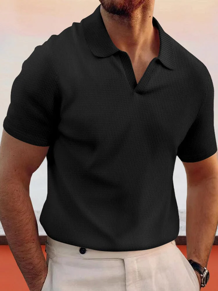 Simple Breathable Lapel Waffle Shirt - Image 5