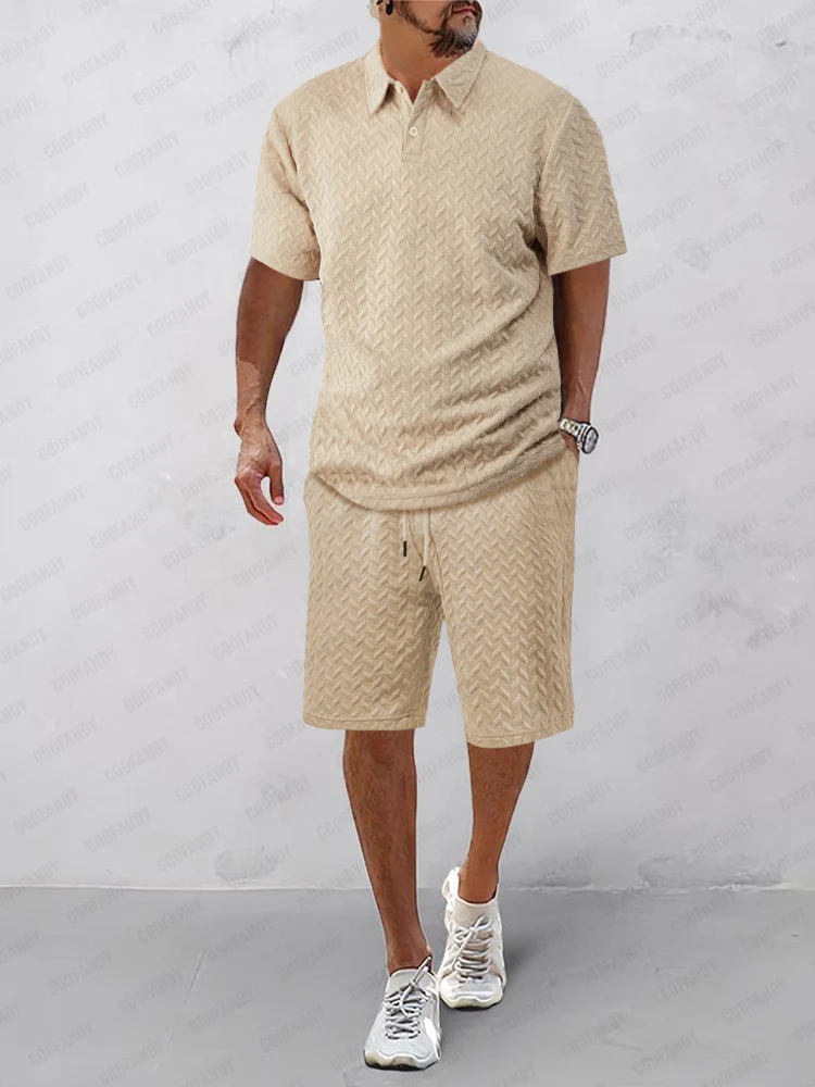 Simple Chic Textured Polo Shirt Set